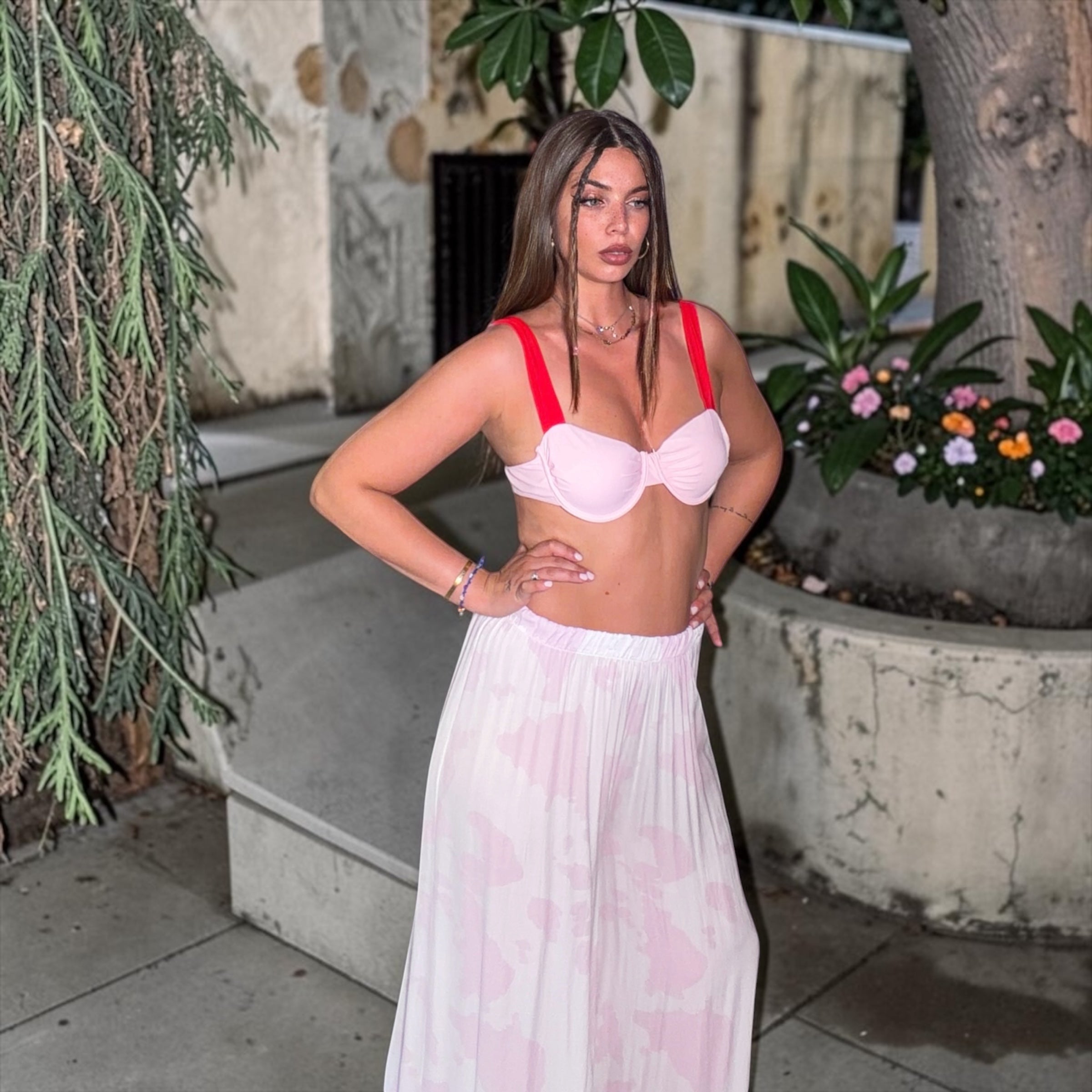 Pantalone Mondo bianco+rosa